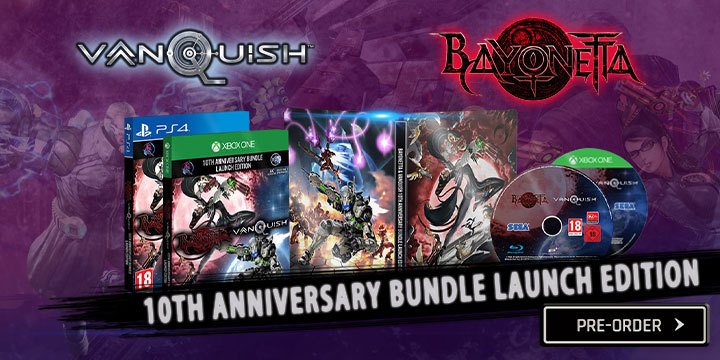 Bayonetta & Vanquish, Bayonetta & Vanquish 10th Anniversary Bundle Launch Edition, Bayonetta, Vanquish, Launch Edition, PlayStation 4, Xbox One, PS4, XONE, Sega, PlatiniumGames, Pre-order, US, Europe