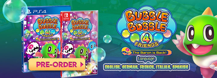 Bubble Bobble 4 Friends: The Baron is Back !, Bubble Bobble 4 Friends, PS4, Nintendo Switch, Switch, date de sortie, gameplay, fonctionnalités, prix, bande-annonce, précommande, ININ Games, Europe
